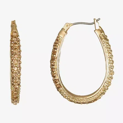 Monet Jewelry Monet Gold-tone Crystal Oval Hoop Earrings In Brown