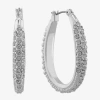 Monet Jewelry Monet Silver-tone Crystal Oval Hoop Earrings In Silver
