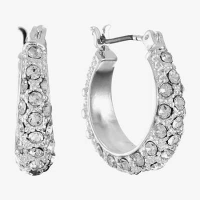 Monet Jewelry Monet Silver-tone Pavã© Crystal Hoop Earrings In White