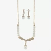 Monet Jewelry Monet Simulated Pearl And Crystal Gold-tone Drop Earring And Necklace Set In White