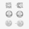 Monet Jewelry Monet Simulated Pearl And Crystal Silver-tone 3 Pr. Stud Earring Set In Silver