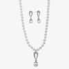 Monet Jewelry Monet Simulated Pearl Crystal Double Drop Earring And Necklace Boxed Set In Silver