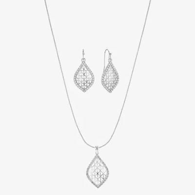 Monet Jewelry Openwork Pendant Necklace And Drop Earring Womens Glass 2-pc. Jewelry Set In Silver