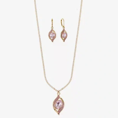 Monet Jewelry Pave Pendant Necklace And Drop Earring Womens Pink 2-pc. Jewelry Set