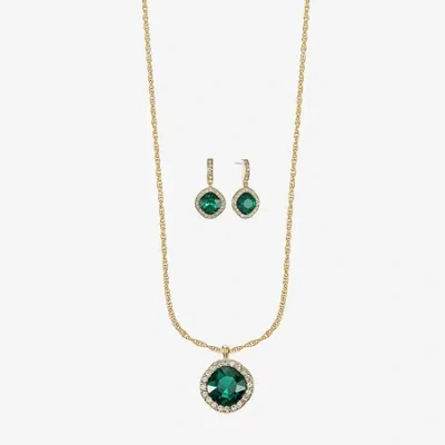 Monet Jewelry Pendant Necklace & Drop Earring Womens Glass Cushion 2-pc. Jewelry Set In Green