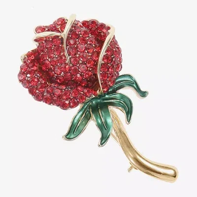 Monet Jewelry Red Rose Gold Tone Crystal Pin