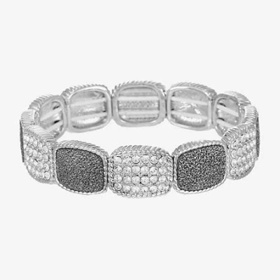 Monet Jewelry Rope Twist Womens Glass Rectangular Stretch Bracelet In Silver