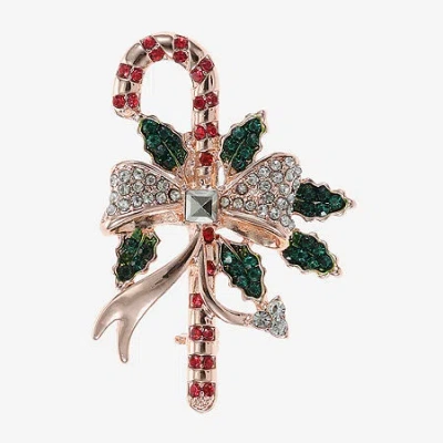 Monet Jewelry Rose Gold Candy Cane Multi Color Glass Pin