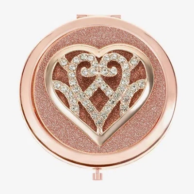 Monet Jewelry Rose Tone Heart Compact Mirror In Pink