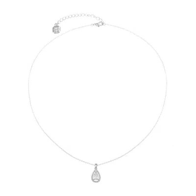 Monet Jewelry Silver Tone Womens Cubic Zirconia Pear 17 Inch Pendant Necklace In White