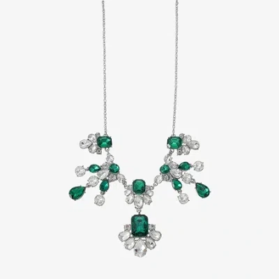Monet Jewelry Silver Tone Womens Green 18 Inch Statement Necklace