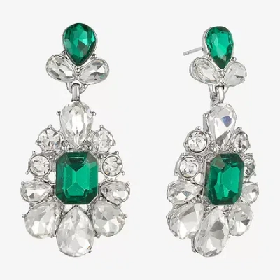 Monet Jewelry Silver Tone Womens Green Glass Hypoallergenic Drop Earrings