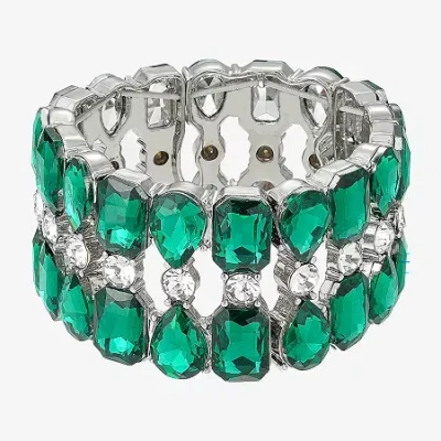 Monet Jewelry Silver Tone Womens Green Glass Stretch Bracelet