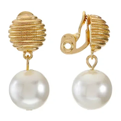 Monet Jewelry Simulated Pearl Womens Simulated Pearl Clip On Earrings In Gold