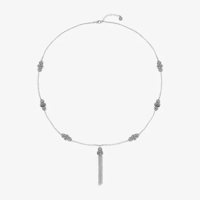 Monet Jewelry Station Tassel Womens Glass Round 31 Inch Pendant Necklace In Black