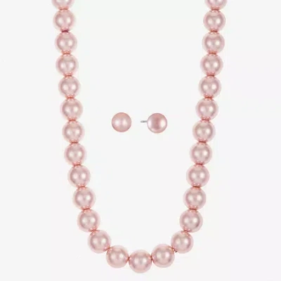Monet Jewelry Timeless Collar Necklace And Stud Earring Womens Simulated Pearl 2-pc. Jewelry Set In Pink
