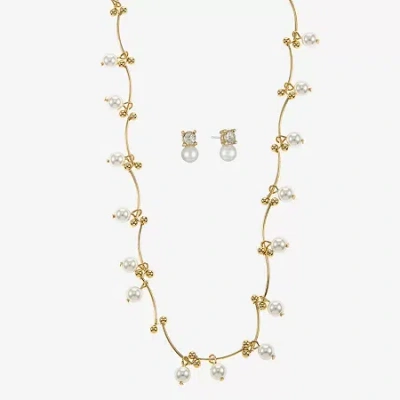 Monet Jewelry Timeless Gold Tone Womens Glass Simulated Pearl 2-pc. Jewelry Set In Yellow