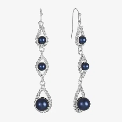 Monet Jewelry Timeless Linear Womens Simulated Pearl Round Drop Earrings In Blue