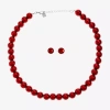 Monet Jewelry Timeless Red Strand Necklace & Stud Earring Womens Simulated Pearl Round 2-pc. Jewelry Set In Burgundy