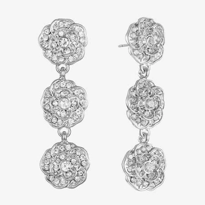 Monet Jewelry Timeless Rose Linear Womens Glass Flower Hypoallergenic Drop Earrings In Silver