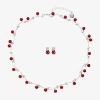 Monet Jewelry Timeless Silver Tone & Red Collar Necklace & Stud Earring Womens Glass Simulated Pearl Round 2-pc. J In Multi