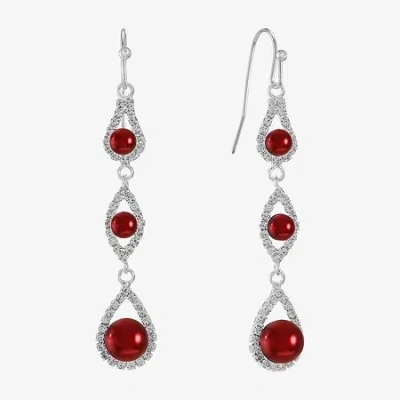 Monet Jewelry Timeless Silver Tone & Red Womens Glass Simulated Pearl Round Drop Earrings