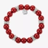 Monet Jewelry Timeless Silver Tone & Red Womens Glass Simulated Pearl Round Stretch Bracelet In Red