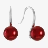 Monet Jewelry Timeless Silver Tone & Red Womens Simulated Pearl Round Drop Earrings In Red
