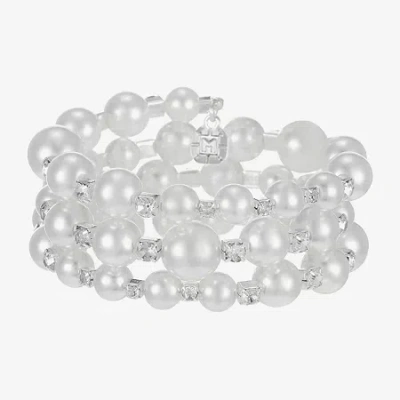 Monet Jewelry Timeless Silver Tone Beaded Coil Womens Glass Wrap Bracelet In Metallic