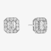 Monet Jewelry Timeless Silver Tone Cubic Zirconia 11mm Square Stud Earrings In Silver