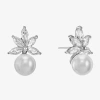 Monet Jewelry Timeless Silver Tone Cubic Zirconia Simulated Pearl 13.8mm Stud Earrings In Silver