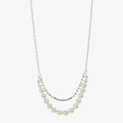 Monet Jewelry Timeless Silver Tone Frontal Womens Glass 16 Inch Strand Necklace In White