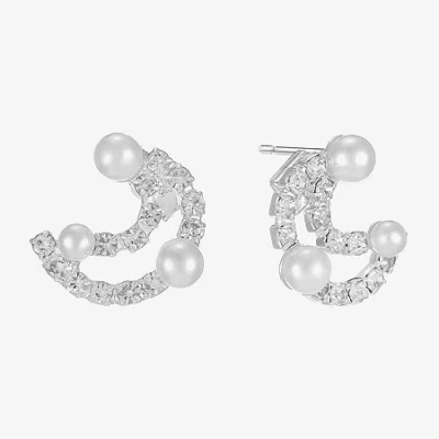 Monet Jewelry Timeless Silver Tone Glass Simulated Pearl 16mm Round Stud Earrings In White