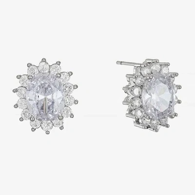 Monet Jewelry Timeless Silver Tone Halo Cubic Zirconia 14mm Oval Stud Earrings