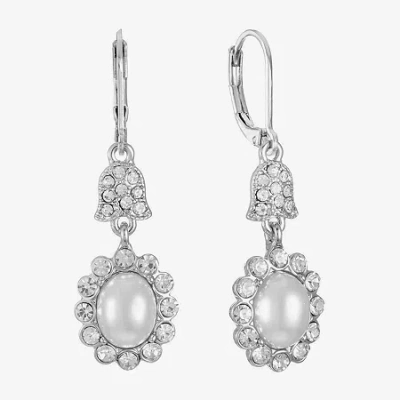Monet Jewelry Timeless Silver Tone Halo Double Womens Glass Simulated Pearl Oval Drop Earrings