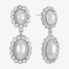 Monet Jewelry Timeless Silver Tone Halo Double Womens Glass Simulated Pearl Oval Hypoallergenic Drop Earrings In White