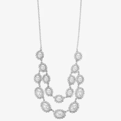 Monet Jewelry Timeless Silver Tone Halo Multi Layer Womens Glass 18 Inch Strand Necklace In White