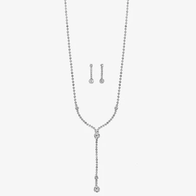 Monet Jewelry Timeless Silver Tone Lariant Necklace And Drop Earring Womens Glass 2-pc. Jewelry Set In White
