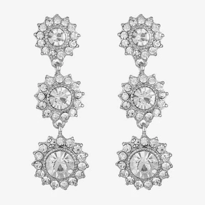 Monet Jewelry Timeless Silver Tone Linear Womens Glass Round Hypoallergenic Drop Earrings In White