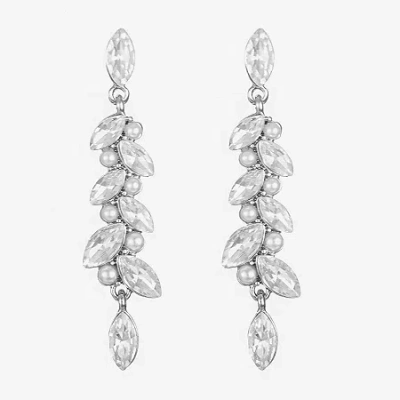 Monet Jewelry Timeless Silver Tone Linear Womens Simulated Pearl Hypoallergenic Drop Earrings In White