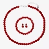 Monet Jewelry Timeless Silver Tone Red Strand Necklace Bracelet & Stud Earring Womens Simulated Pearl Round 3-pc.  In Red