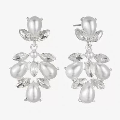 Monet Jewelry Timeless Silver Tone Shaky Womens Glass Simulated Pearl Marquise Hypoallergenic Chandelier Earrings In White