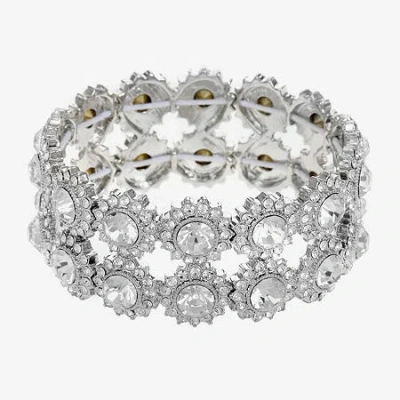 Monet Jewelry Timeless Silver Tone Thick Womens Glass Round Stretch Bracelet In Metallic