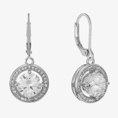Monet Jewelry Timeless Silver Tone Womens Cubic Zirconia Round Drop Earrings In White