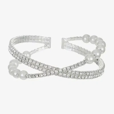 Monet Jewelry Timeless Silver Tone Womens Glass Cuff Bracelet In White