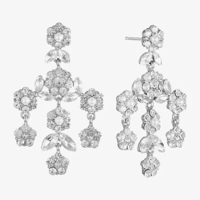 Monet Jewelry Timeless Silver Tone Womens Glass Simulated Pearl Flower Hypoallergenic Chandelier Earrings In White