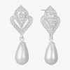 Monet Jewelry Timeless Silver Tone Womens Glass Simulated Pearl Hypoallergenic Drop Earrings In White