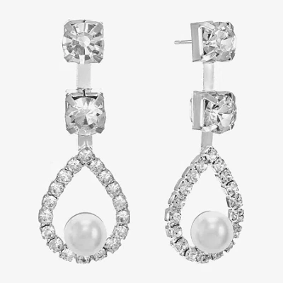 Monet Jewelry Timeless Silver Tone Womens Glass Simulated Pearl Hypoallergenic Drop Earrings In White