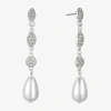 Monet Jewelry Timeless Silver Tone Womens Glass Simulated Pearl Hypoallergenic Drop Earrings In White