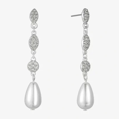 Monet Jewelry Timeless Silver Tone Womens Glass Simulated Pearl Hypoallergenic Drop Earrings In White